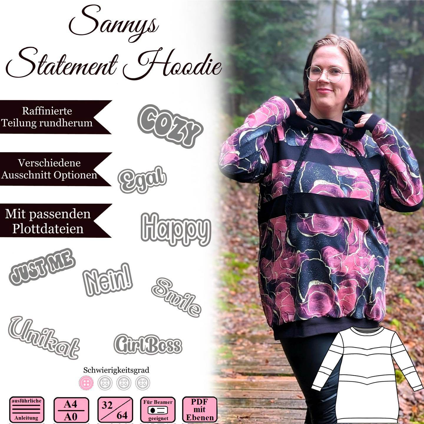 Sannys Statement Hoodie – Gr 32-64 – EBook und Nähanleitung - Sewando