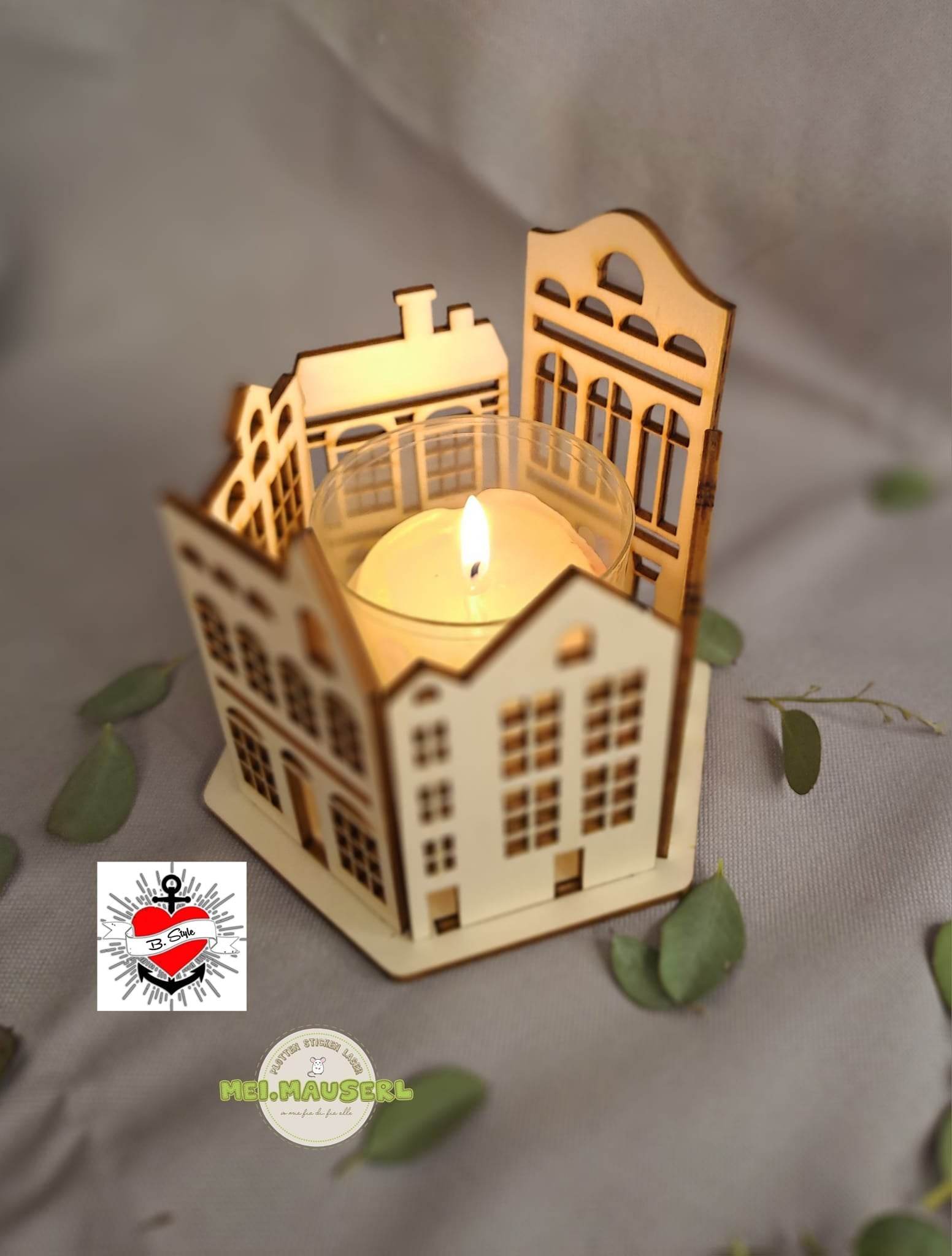 Basteln *3 & 4 mm Windlicht Häuser* Laserdatei - Sewando