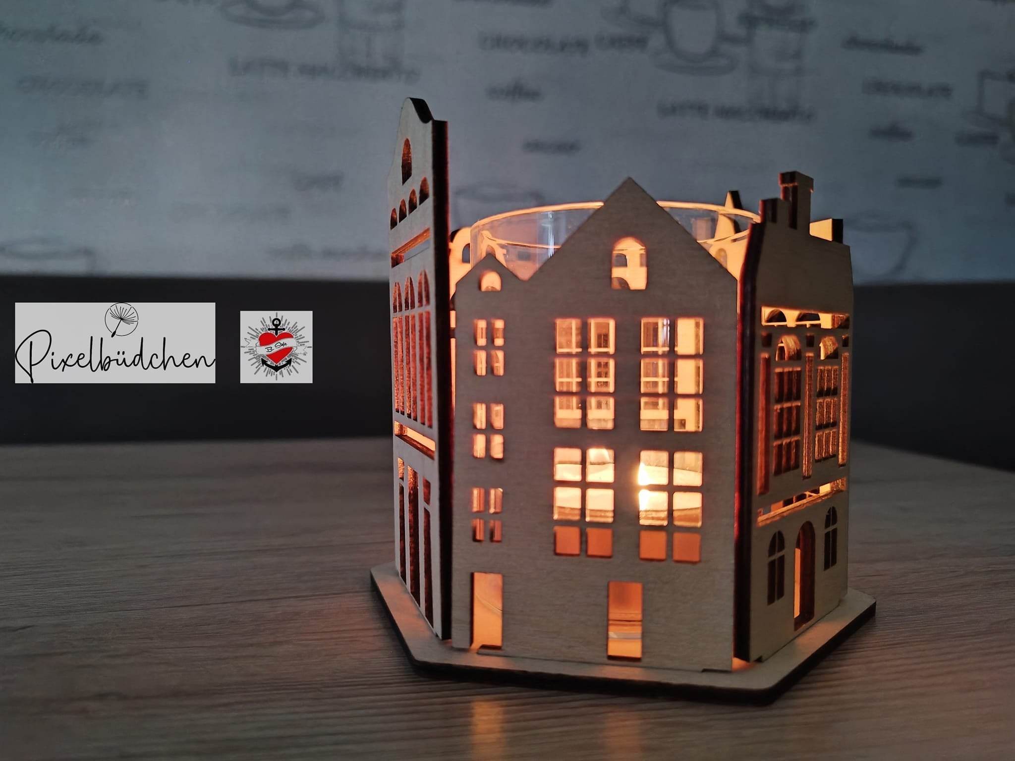 Basteln *3 & 4 mm Windlicht Häuser* Laserdatei - Sewando