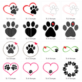 Tierliebe Stickdatei Herz mit Pfote 9 Motive in je 2 bis 3 Größen