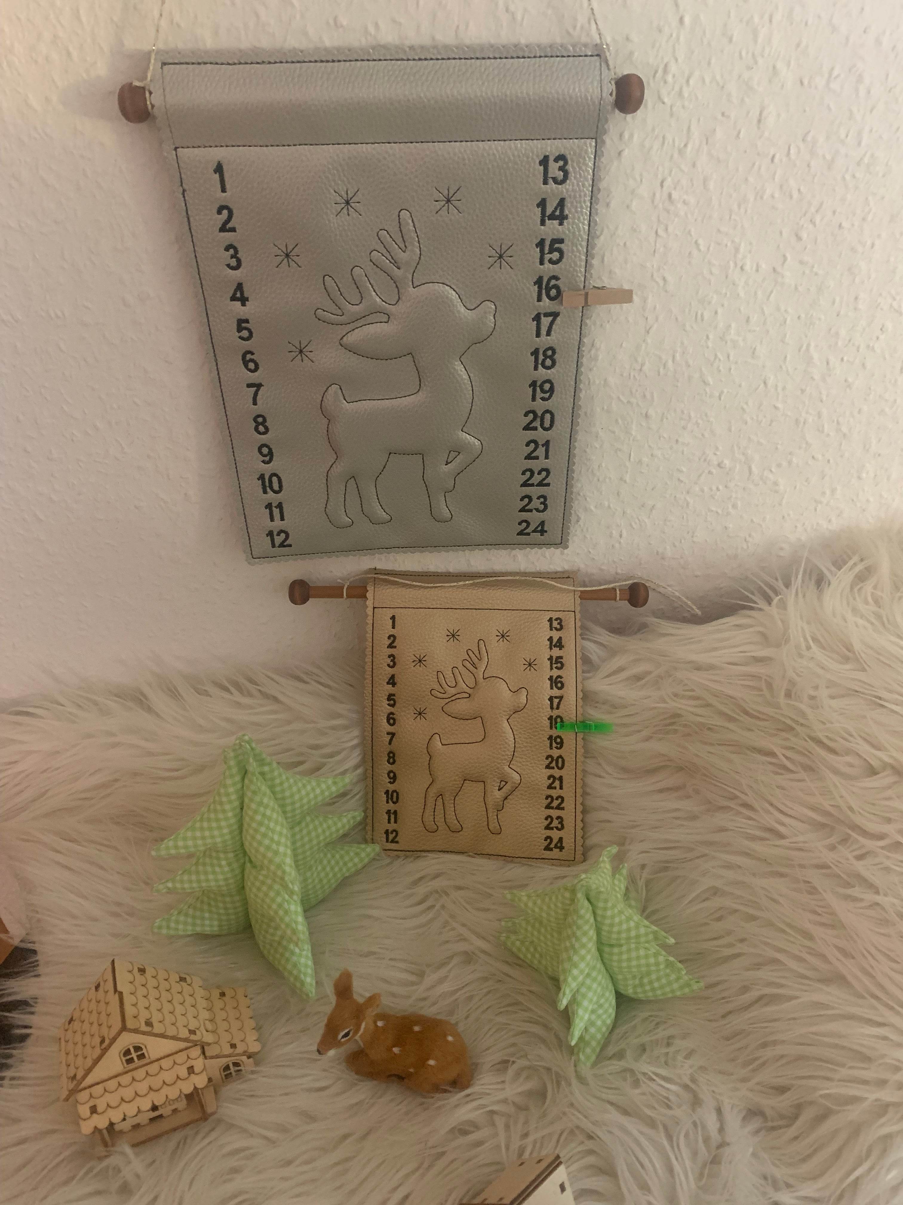 Stickdatei 3D Rentier Adventskalender Geschenkanhänger Mug Rug Set 886 Weihnachten - Sewando