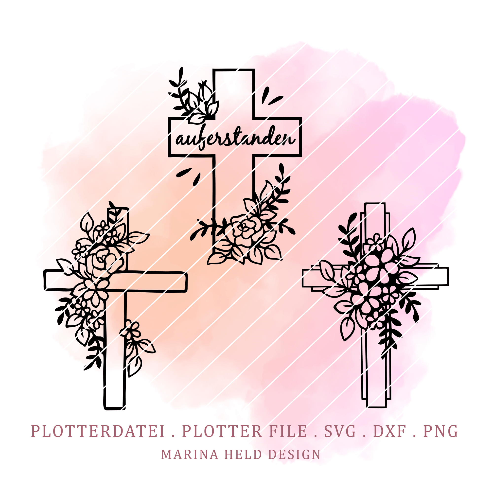 Plotterdatei Kreuze mit Blumen 3 Designs - Sewando