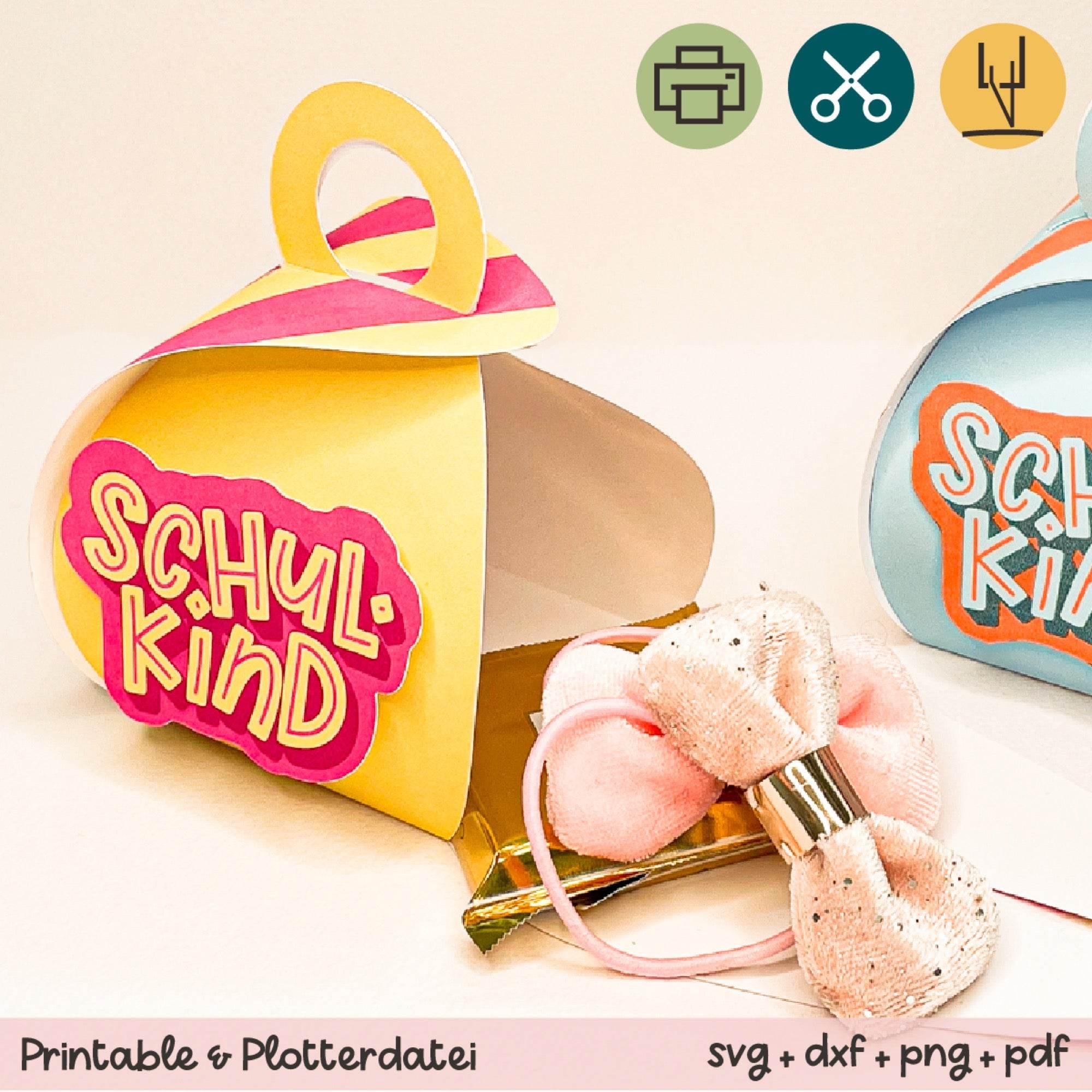 Bunte Geschenkbox Schulkind - Printable (Schere oder Plotter) - Sewando