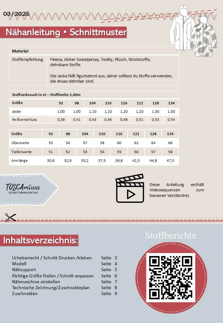 Schnittmuster Kinder Jacke Sontje Gr. 92-134 - Sewando