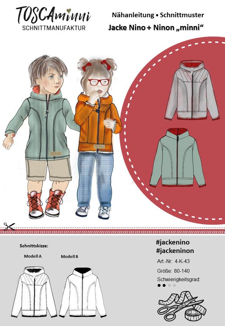 Schnittmuster Kinderjacke Nino + Ninon Gr. 80-140 + Video - Sewando