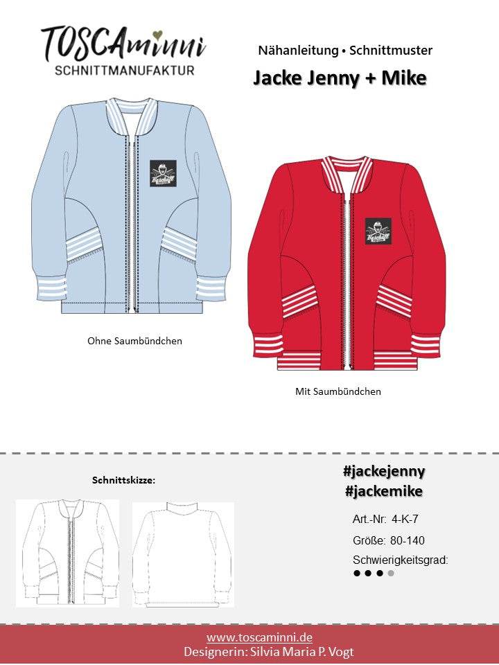 Schnittmuster Collegejacke Jenny + Mike Gr. 80-140 - Sewando