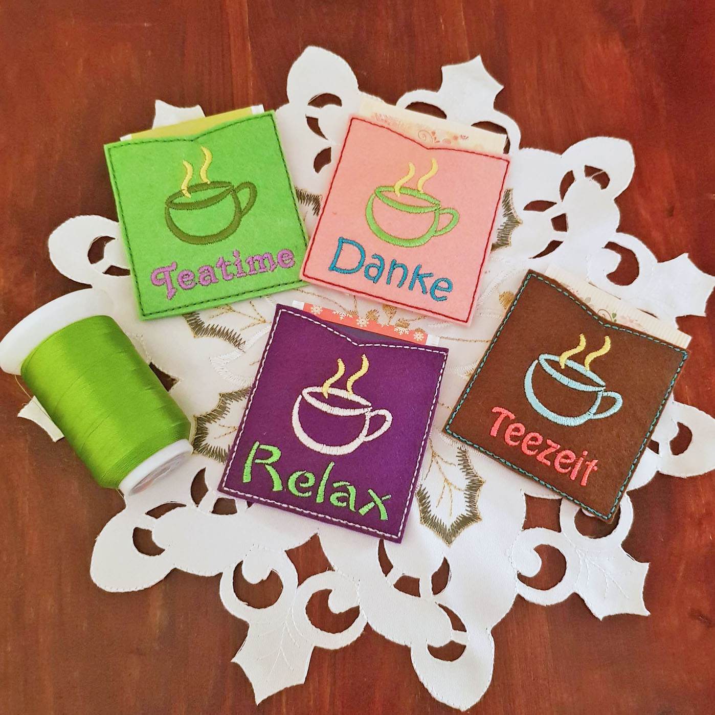 9x Stickdatei Teebeutelhülle Tasse - Sewando
