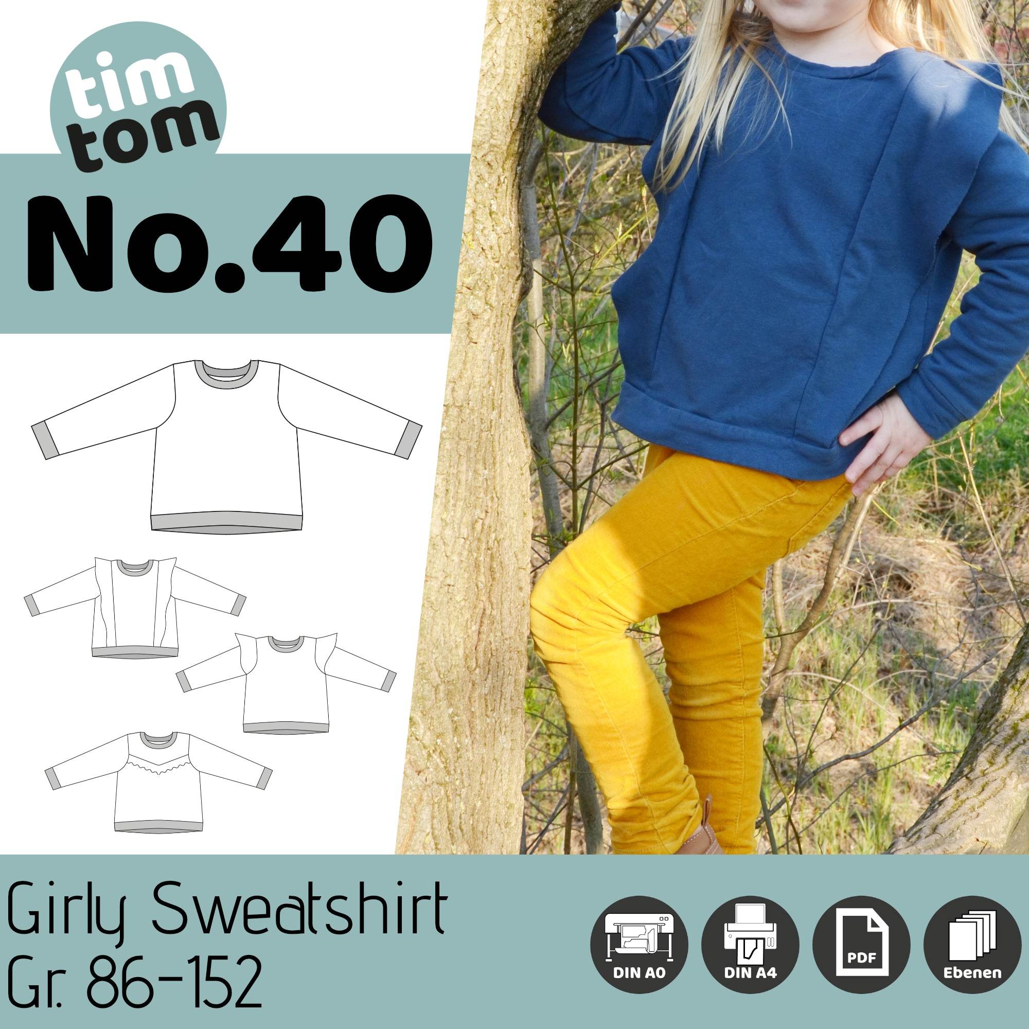 Schnittmuster timtom No.40 Girly Sweatshirt Gr. 86-152 - Sewando