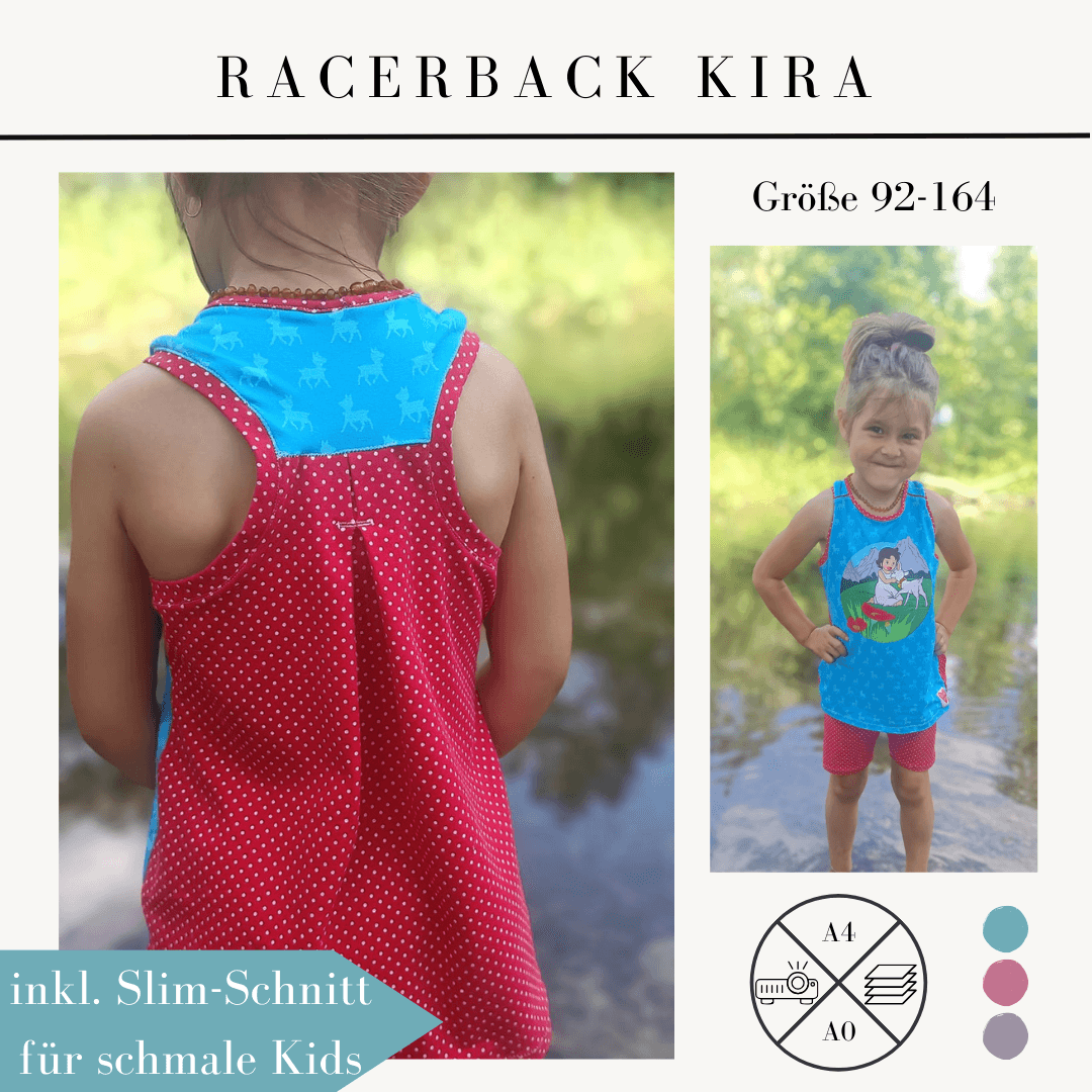 Schnittmuster Racerback Tanktop Shirt Kira für Mädchen Gr.92-164 - Sewando