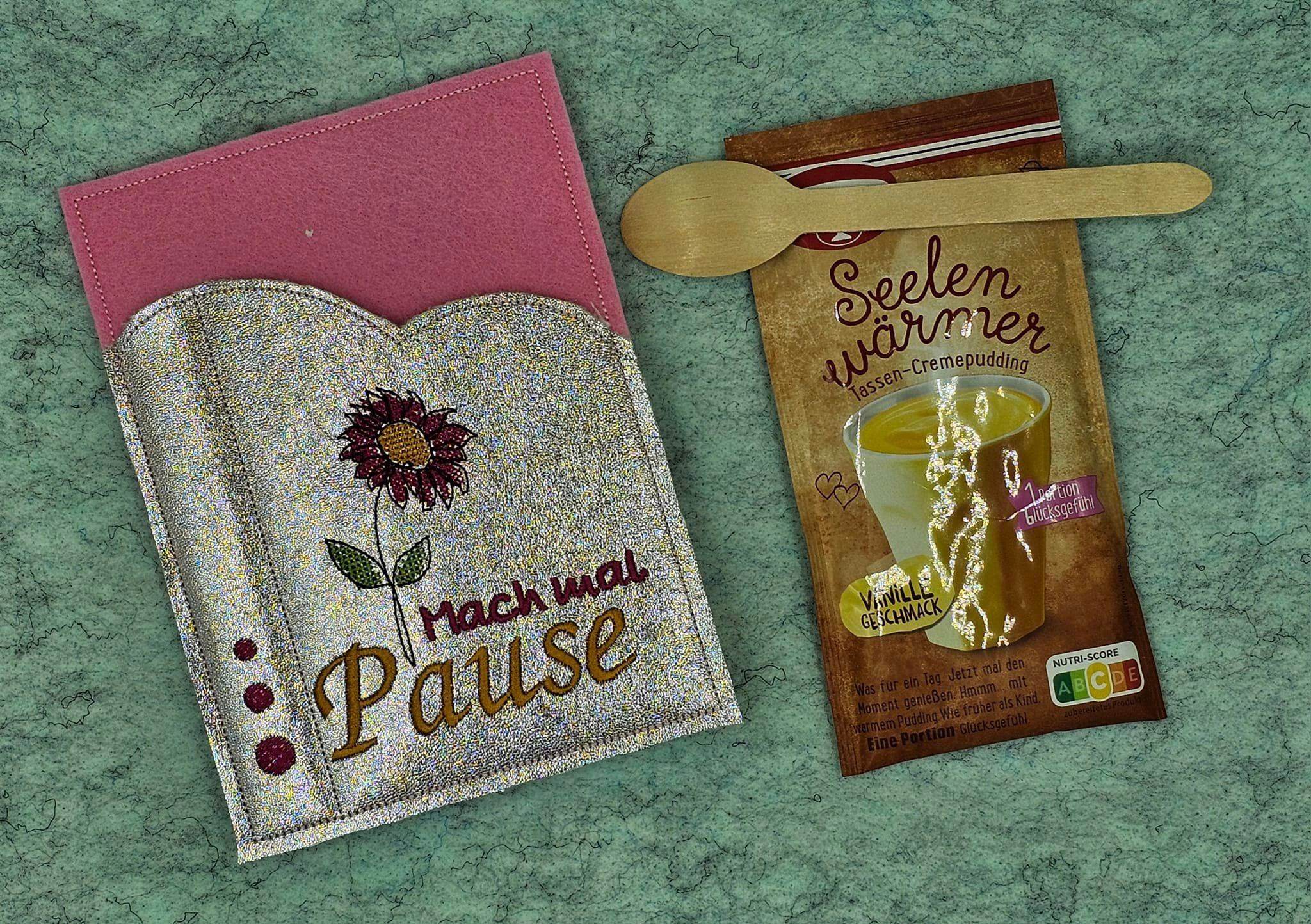 Stickdatei Mach mal Pause - Hüllen für Pudding / Badesalz / Gutscheine & Co. - Sewando