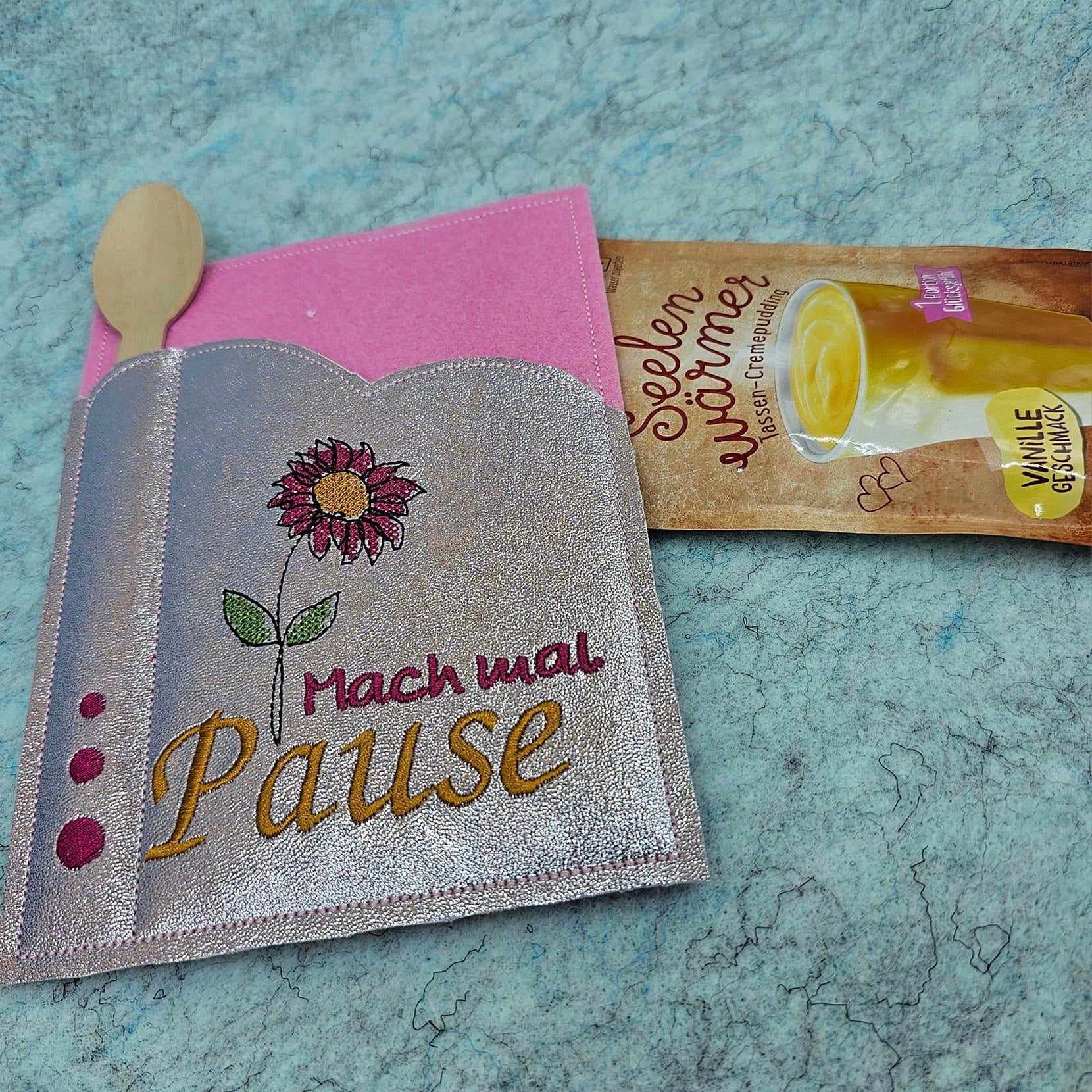 Stickdatei Mach mal Pause - Hüllen für Pudding / Badesalz / Gutscheine & Co. - Sewando