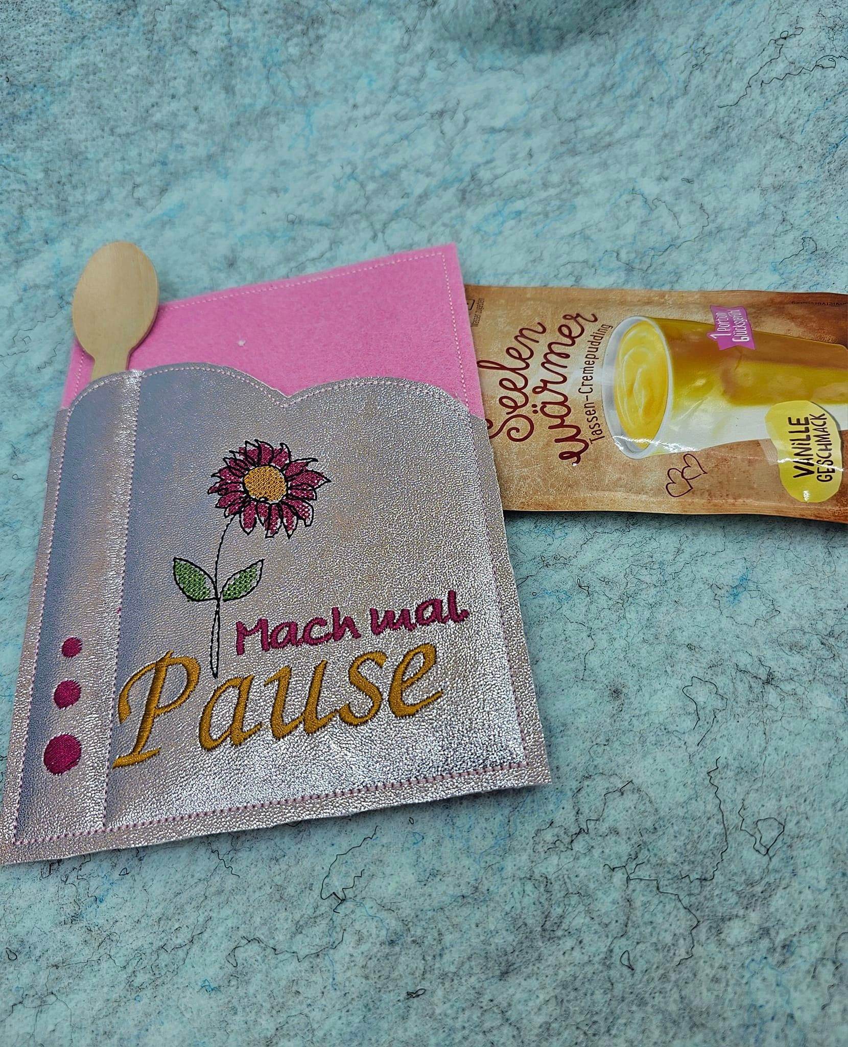Stickdatei Mach mal Pause - Hüllen für Pudding / Badesalz / Gutscheine & Co. - Sewando