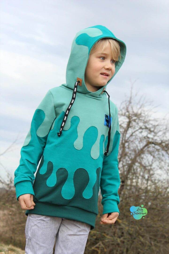 PASST GARANTIE SPLASH Sweater/ Hoodie Gr. 110-140 mit 2 Kapuzen & Halsbündchen - DIN A0 für Beamer geeignet - Sewando