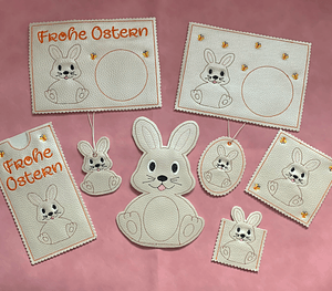 Stickdatei Ostern MugRug Hase Osterhase In the Hoop, Anhänger, Serviettenring, Hase, Schokihülle 444 - Sewando