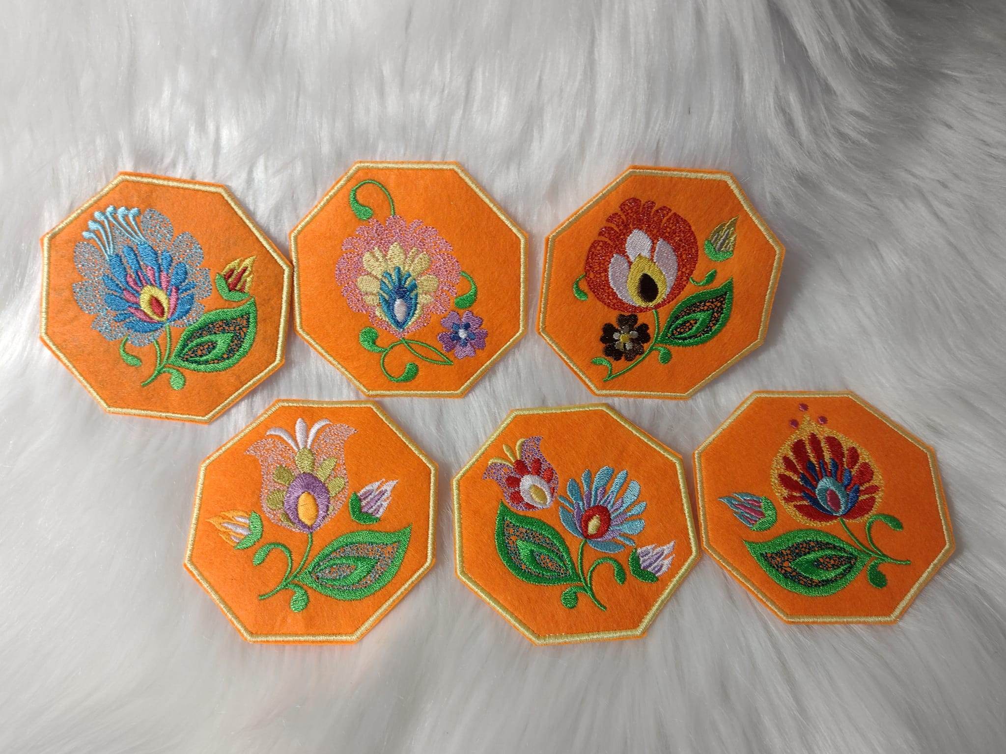 Stickdatei Untersetzer Lowicz Blumen (Folklore aus Polen) - Sewando