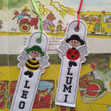 Stickdatei - Lesezeichen-Set "Bienenkind & Käferkind" personalisierbar