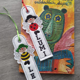 Stickdatei - Lesezeichen-Set "Bienenkind & Käferkind" personalisierbar