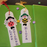 Stickdatei - Lesezeichen-Set "Bienenkind & Käferkind" personalisierbar