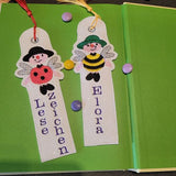 Stickdatei - Lesezeichen-Set "Bienenkind & Käferkind" personalisierbar