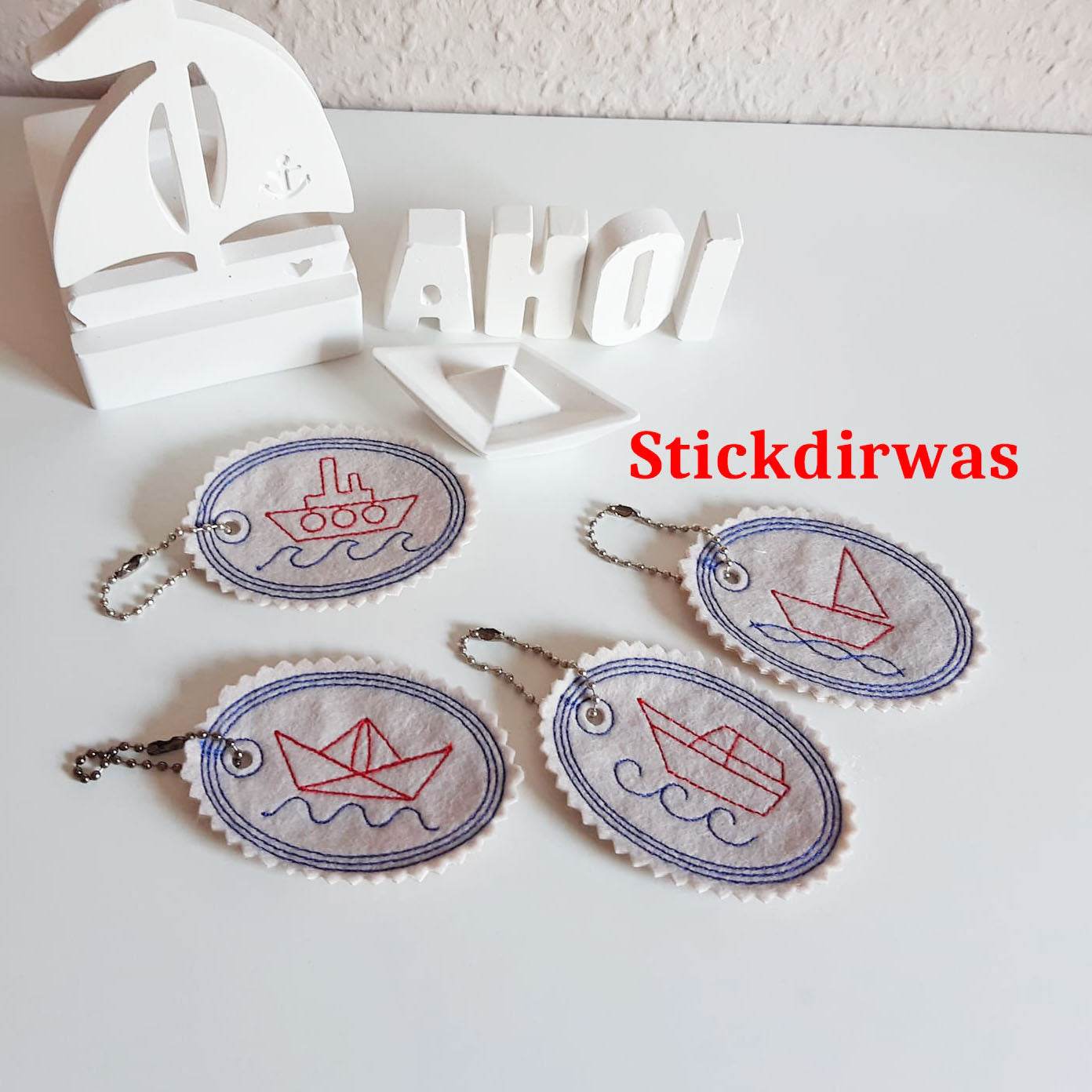 5x Stickdatei Schiffe Schlüsselanhänger - Sewando