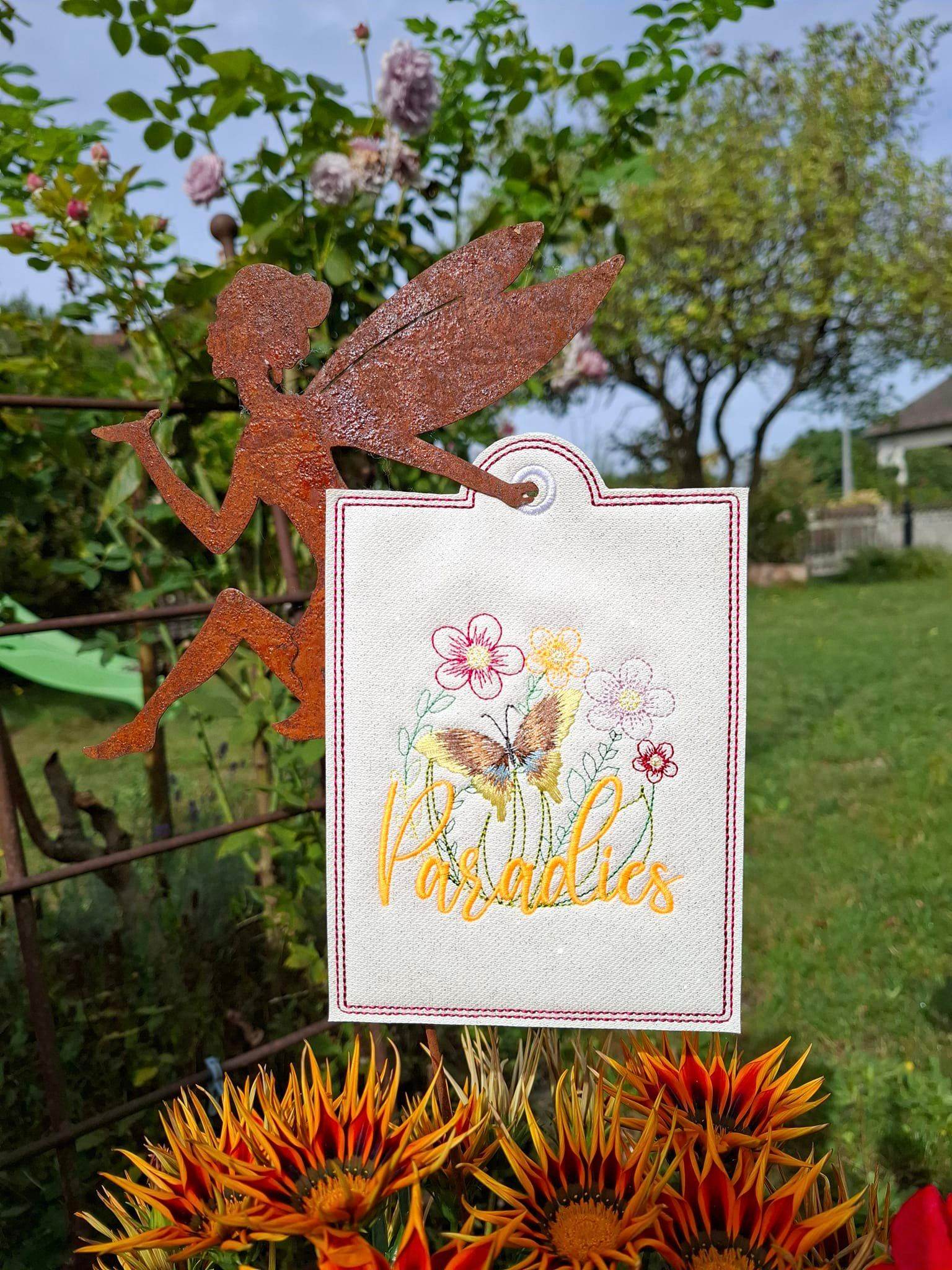 Stickdatei - Paradiesgarten (mit Federstich-Schmetterling) - Sewando