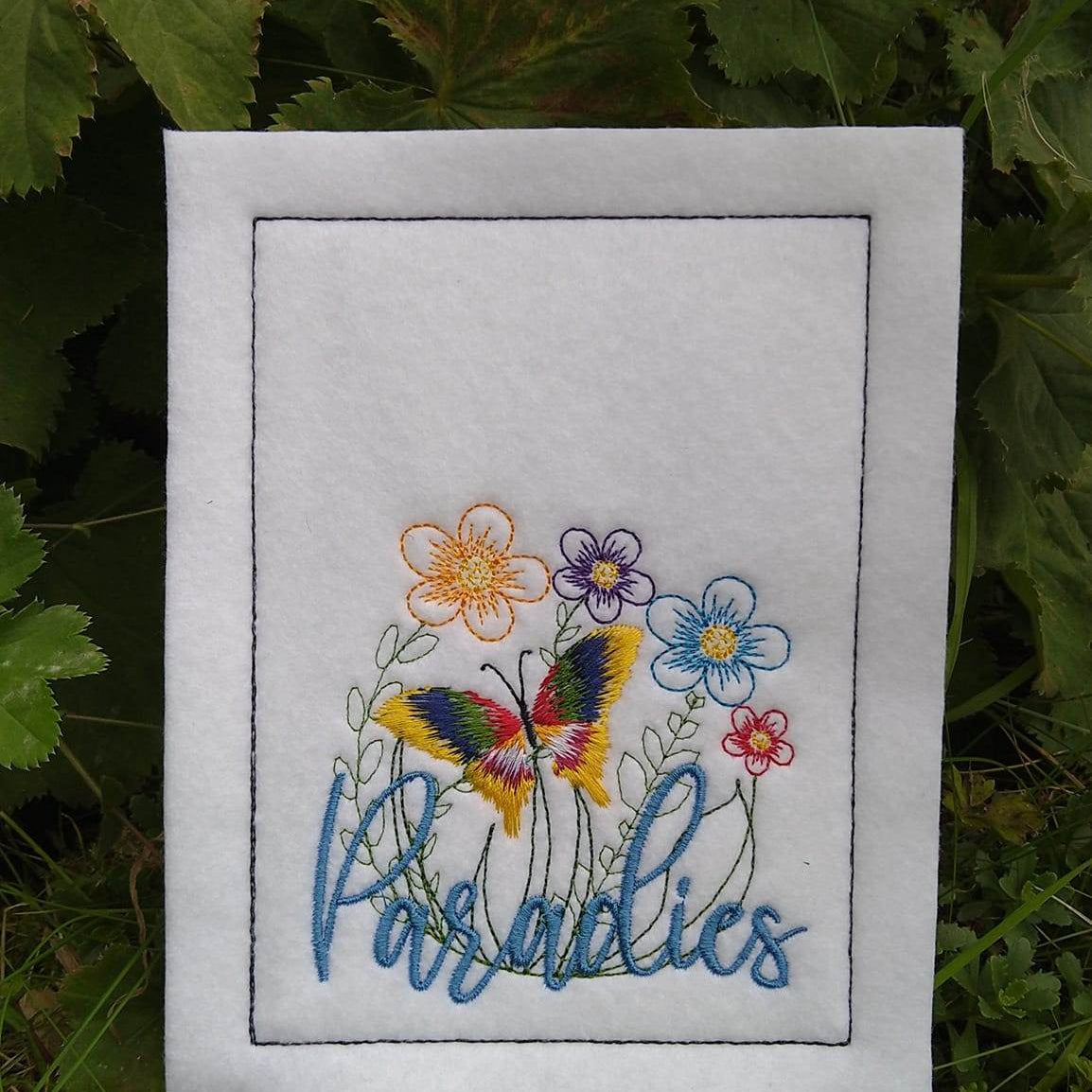 Stickdatei - Paradiesgarten (mit Federstich-Schmetterling) - Sewando
