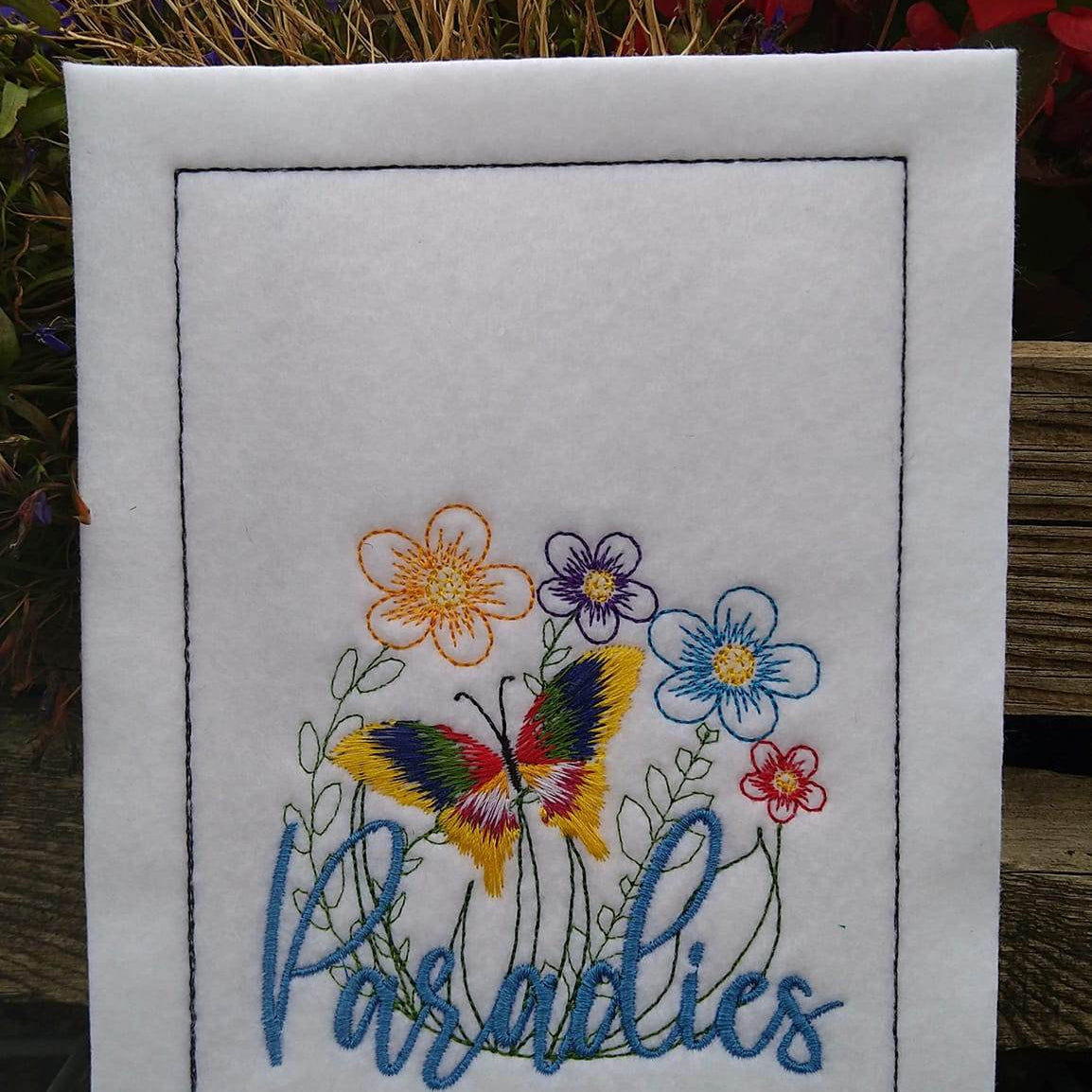 Stickdatei - Paradiesgarten (mit Federstich-Schmetterling) - Sewando