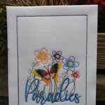 Stickdatei - Paradiesgarten (mit Federstich-Schmetterling) - Sewando