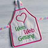 3x Stickdatei "Flaschenschürze Wein Weib Gesang"