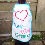 3x Stickdatei "Flaschenschürze Wein Weib Gesang"