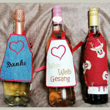 3x Stickdatei "Flaschenschürze Wein Weib Gesang"