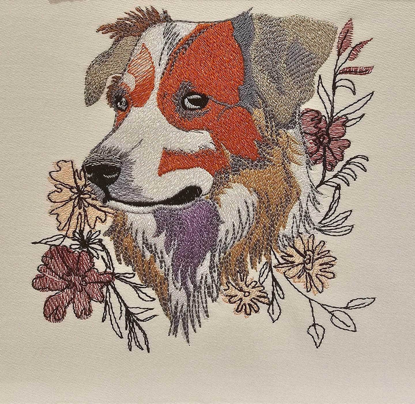 Hund Stickdatei – treuer Blick und Blumenzauber für deine Stickmaschine - Sewando