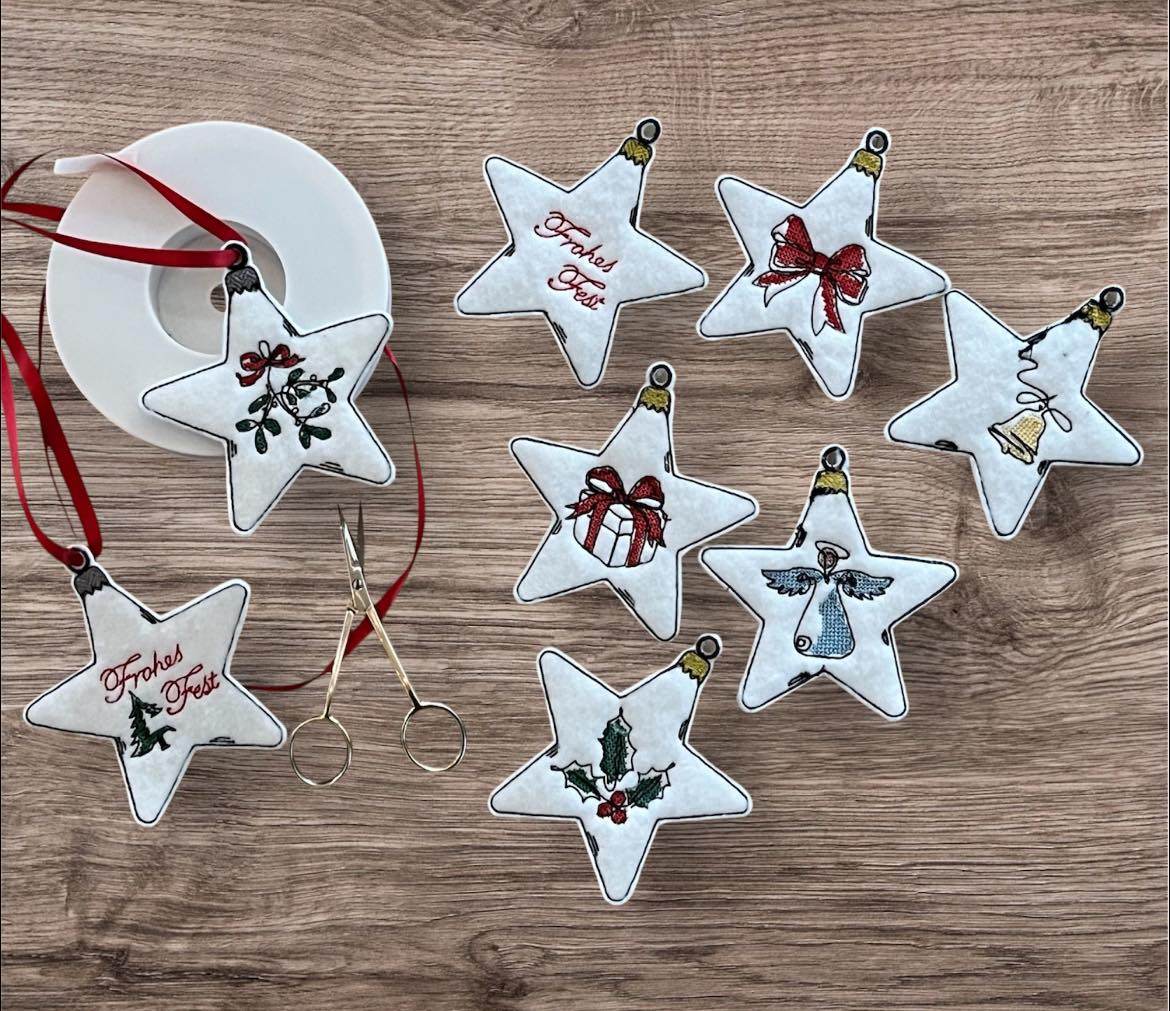 Stickdatei - Christbaumschmuck STERNE Single Line - Sewando