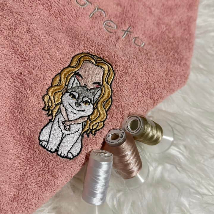 Mädchen mit Husky Stickdatei – emotionales Motiv für Geschenke & Hundeliebhaber - Sewando