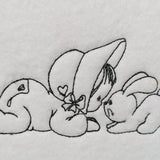 Redwork Stickdatei Baby mit Hase – filigran & liebevoll für dein Herzensprojekt - Sewando
