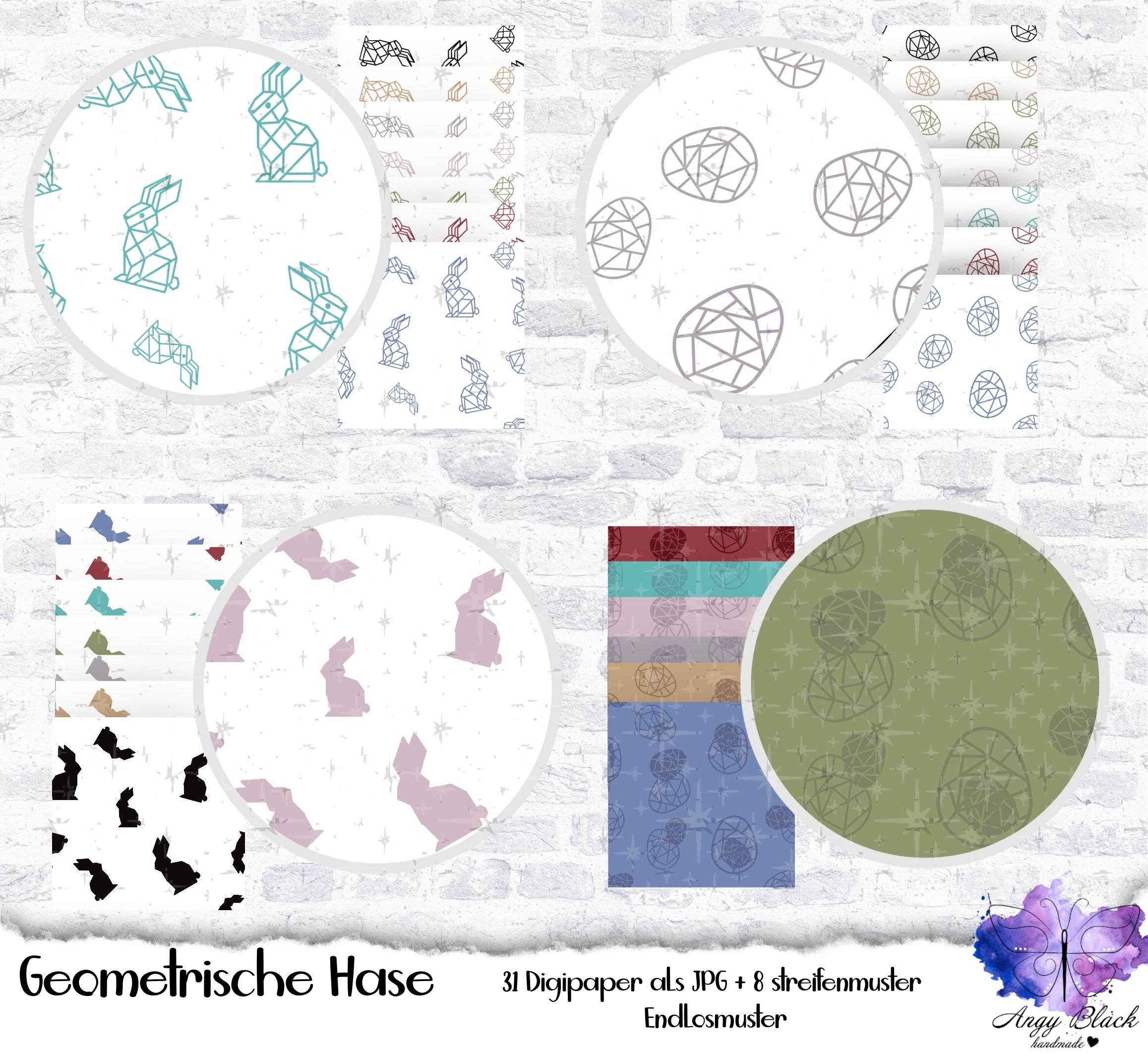 31 Digipaper Geometrische Hasen. Für Folie und Papier - Sewando