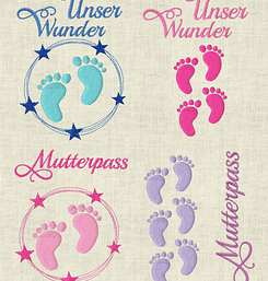 Stickdatei Mutterpass U-Heft Babyfüsse Doodle Set 473 - Sewando