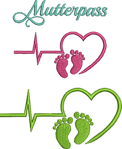 Stickdatei Baby Füße mit Herz und Herzlinie Set 478 - Sewando