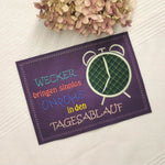 4x Stickdatei Wecker mit Spruch (deutsch) - Sewando
