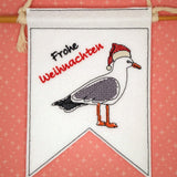Stickdatei - Wimpel "Weihnachtsmöwe Frohe Weihnachten"