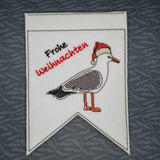 Stickdatei - Wimpel "Weihnachtsmöwe Frohe Weihnachten"