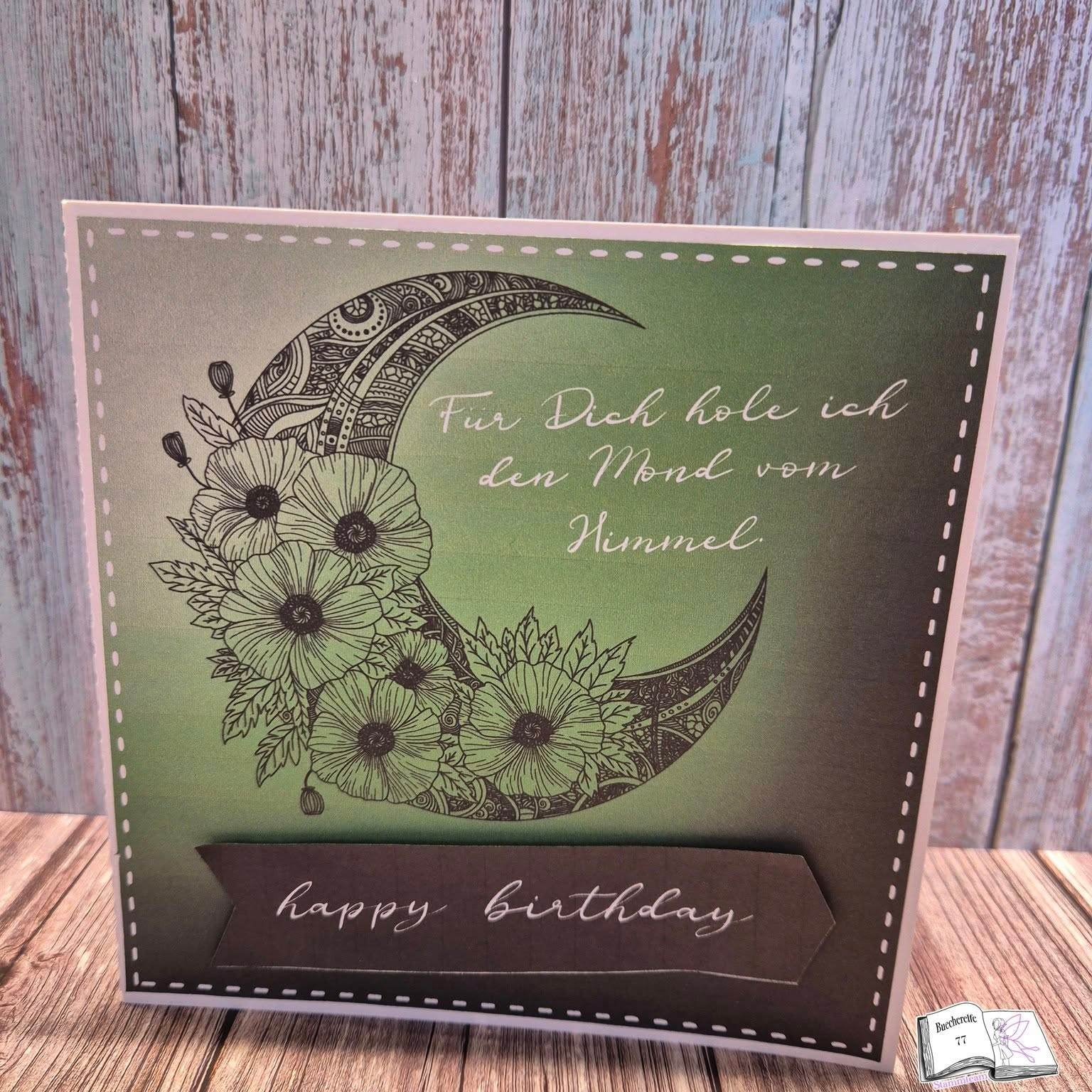 Digiset Mandala Mond mit Mohn, Digipapier, Digistamp - Sewando