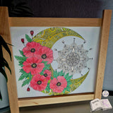 Digiset Mandala Mond mit Mohn, Digipapier, Digistamp