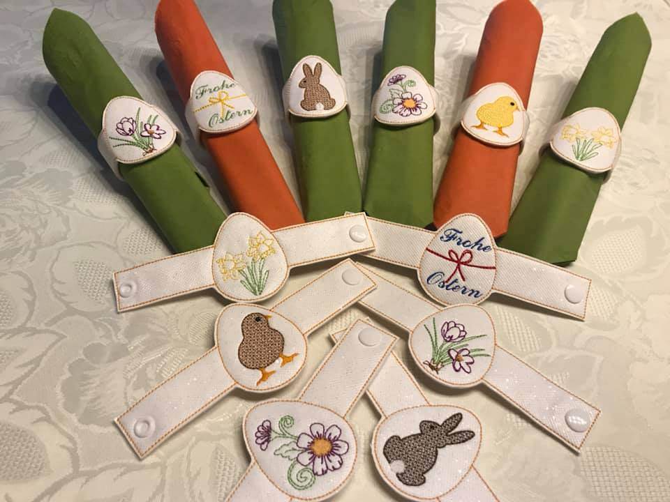Stickdatei - Serviettenringe Ostern (2 Verschluß-Möglichkeiten / 16 Motive) - Sewando