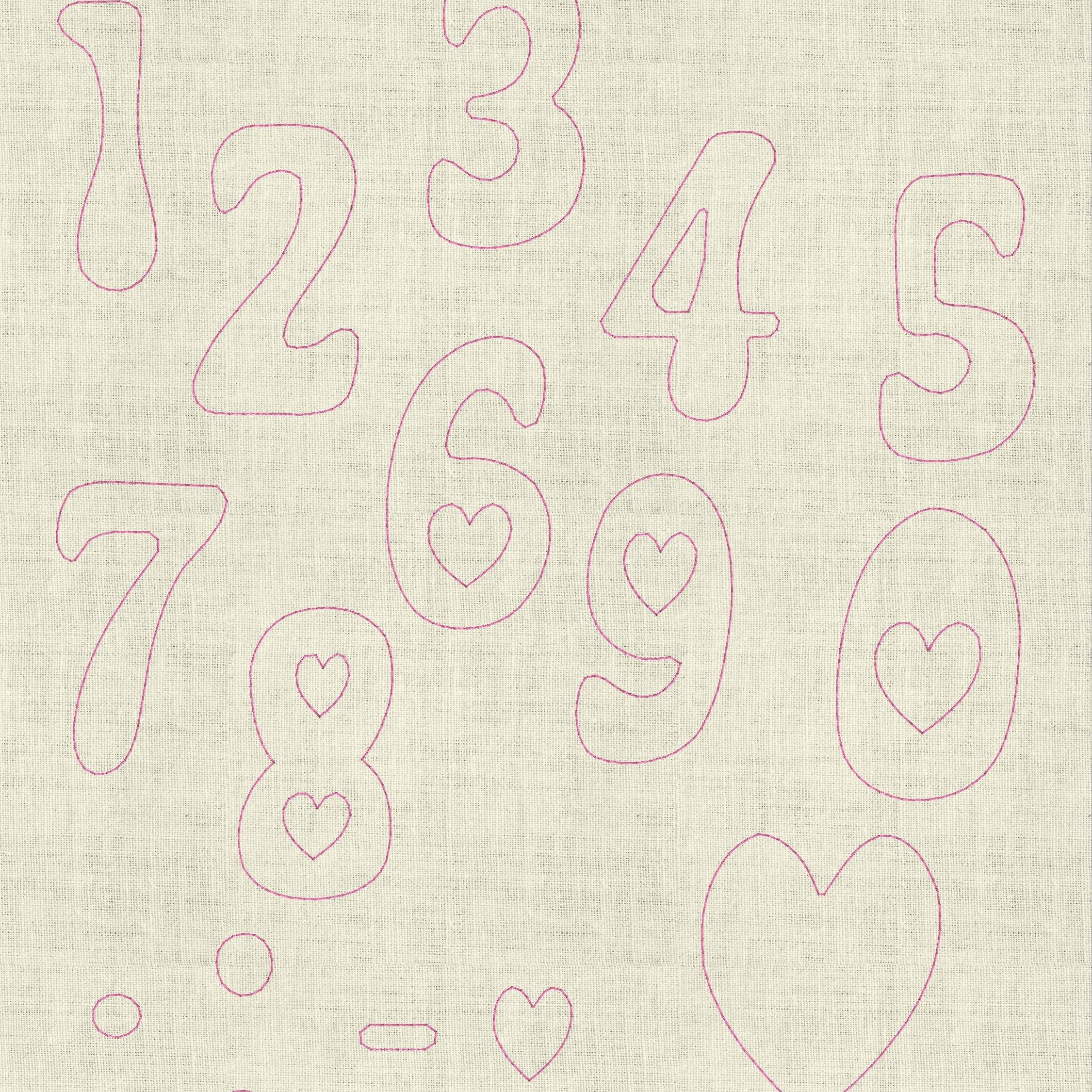 Stickdatei 3D Retro Buchstaben und Zahlen mit Herz ca. 5cm Set 967 - Sewando