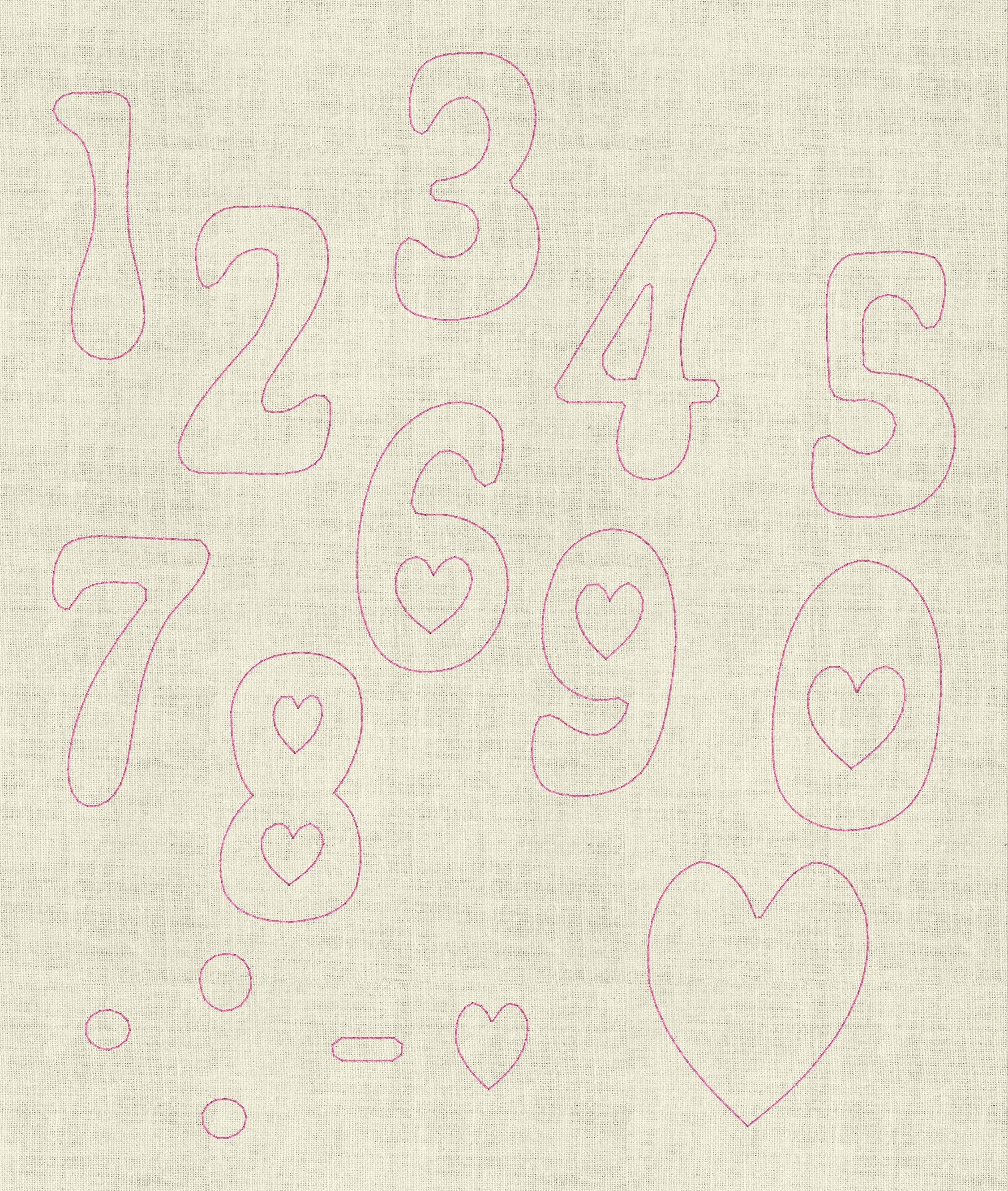 Stickdatei 3D Retro Buchstaben und Zahlen mit Herz ca. 5cm Set 967 - Sewando