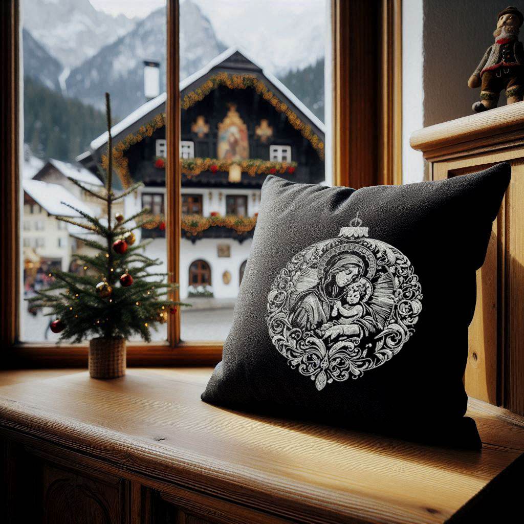 Stickdatei Christbaumkugel Maria & Jesus - realistisch - FÜR DUNKLE STOFFE - Sewando