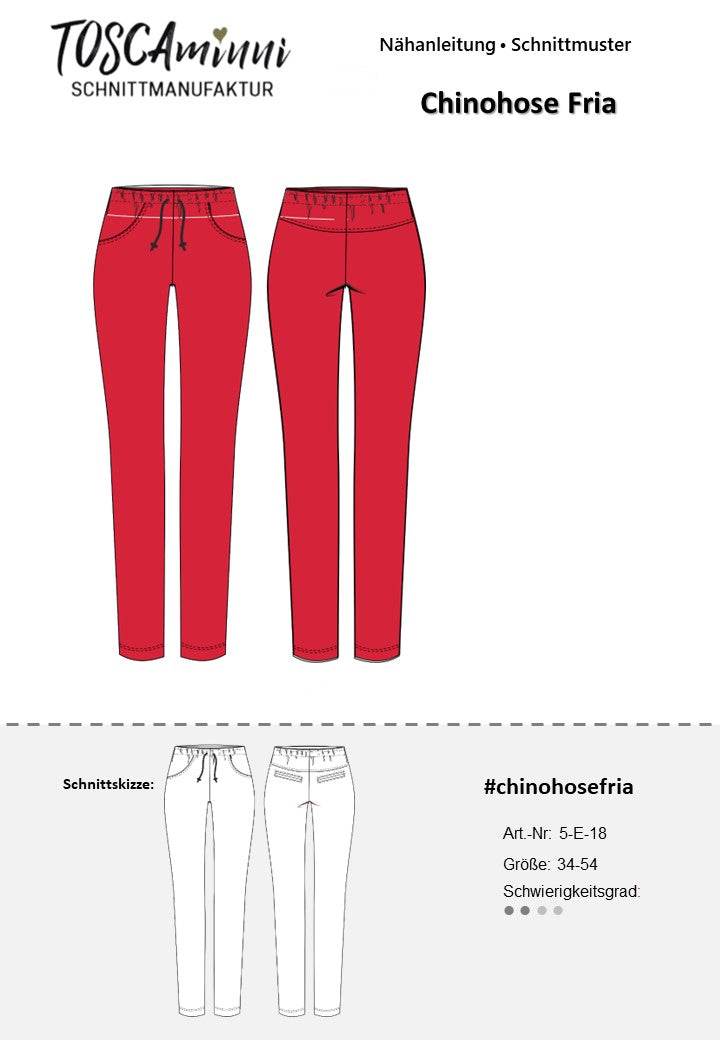Schnittmuster Damen Chino Hose Fria Gr. 34-54 - A4-/Großformatdatei - Sewando