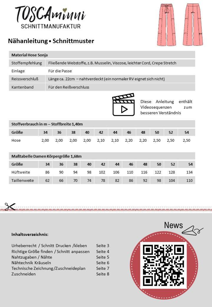 Schnittmuster Damen Hose Sonja Gr. 34-54 + Video - Sewando
