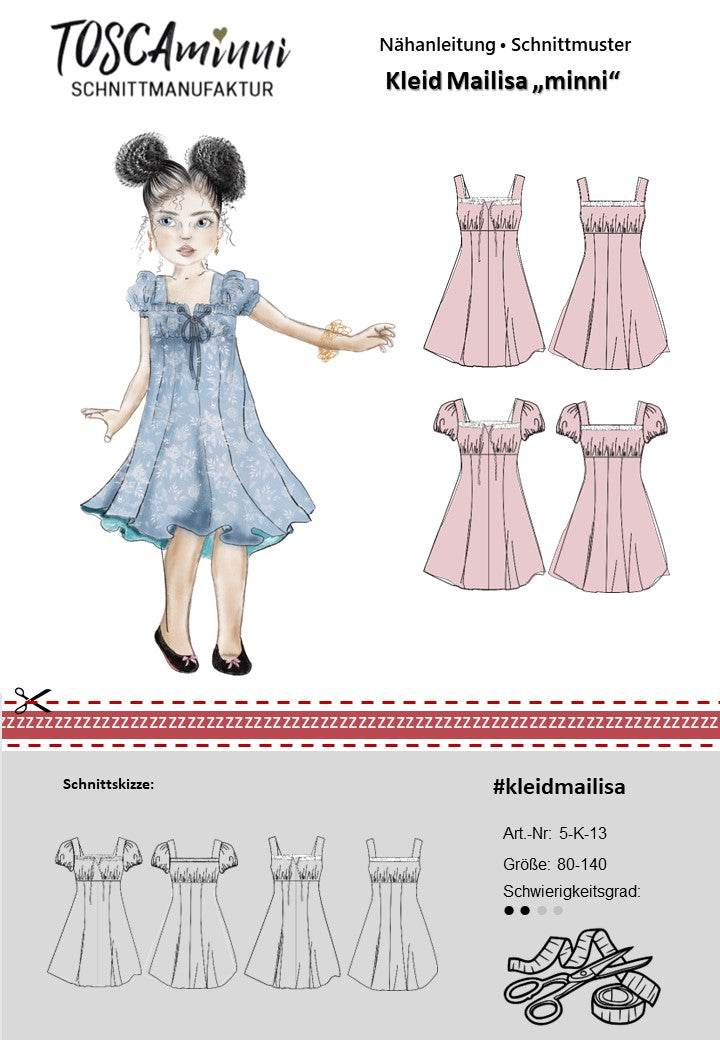 Schnittmuster Kinder Kleid Mailisa minni Gr. 80-140 - Sewando